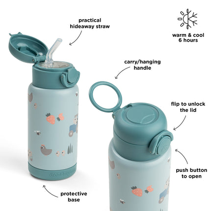 Done by Deer Thermos Straws Bottle Tiny Farm Sininen 340ml