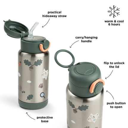 Done by Deer Thermos Straws Bottle Tiny Trails Vihreä 340ml