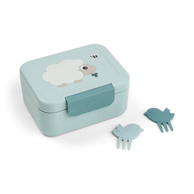 Done by Deer -lounaslaatikko, mukana välipalapikareita, Tiny Farm Blue