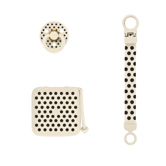BIBS Gift Set Polka Soothe & Go Latex Ivory Black koop je bij Babywinkel