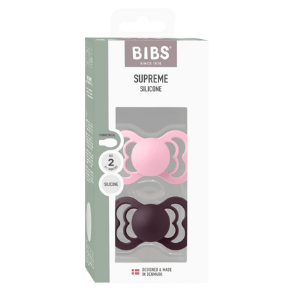 BIBS Spenen Maat 1 Supreme Siliconen Baby Pink/Plum 2st koop je bij Babywinkel