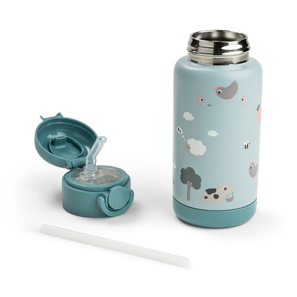 Done by Deer Thermos Rietjesfles Tiny Farm Blue 340ml koop je bij Babywinkel