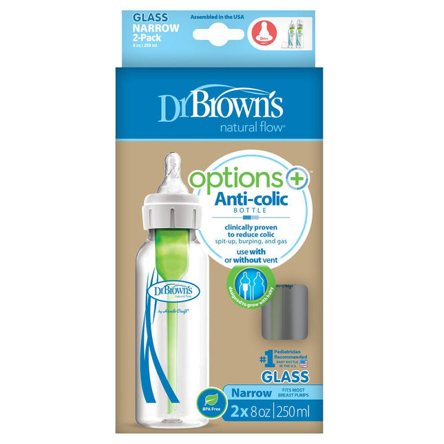 Dr. Brown's Options+ Anti - colic Bottle 2 - packstandaard halsfles 250ml glas koop je bij Babywinkel