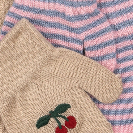 Konges Slojd Kinderhandschoenen Filla Mittens Cherry/Stripe 2St koop je bij Babywinkel