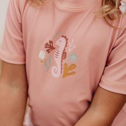 Little Dutch Zwemshirt Kind Korte Mouwen Ruches Seahorse Pink koop je bij Babywinkel