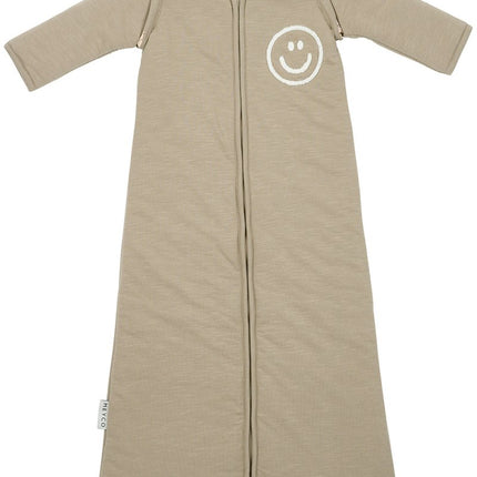 Meyco Baby Slub Met Smile Applicatie Baby Slaapzak Met Afritsbare Mouwen Taupe/Offwhite koop je bij Babywinkel