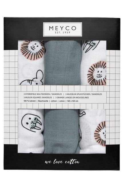 Meyco Hydrofiele Doek 3St Animal/ Stone Green/Animal koop je bij Babywinkel