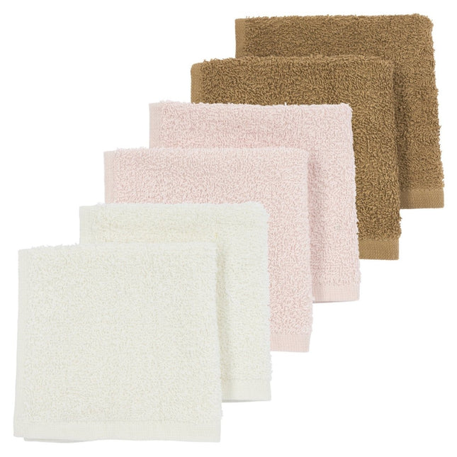 Meyco Monddoekje 6St Basic Badstof Offwhite/Soft Pink/Toffee koop je bij Babywinkel