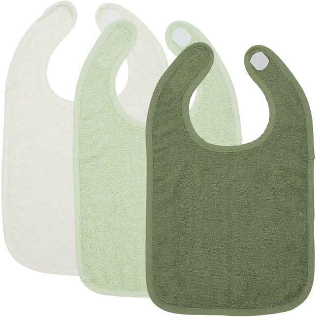 Meyco Slabbetje met Klittenband 3St Basic Badstof Offwhite/Soft Green/Forest Green koop je bij Babywinkel