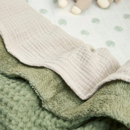 Meyco Wiegdeken Wafel Teddy Olive Green 75X100cm koop je bij Babywinkel