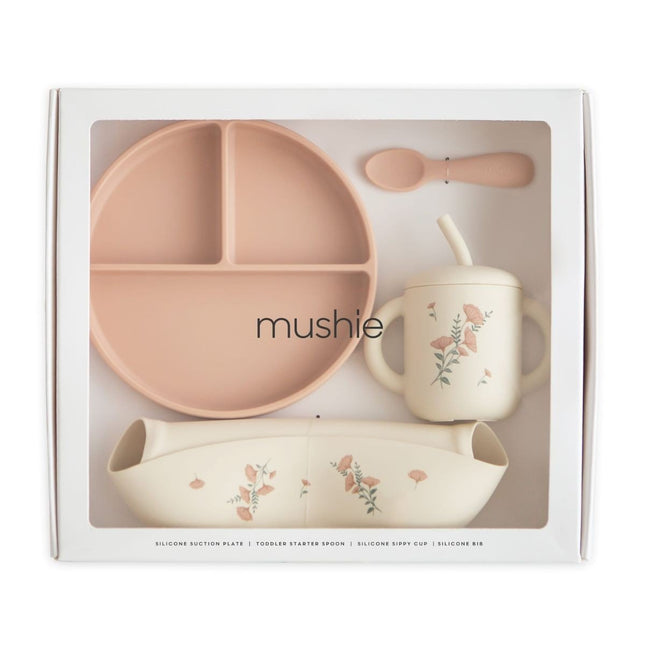 Mushie Giftbox Voeddingsset - Pink Flowers koop je bij Babywinkel