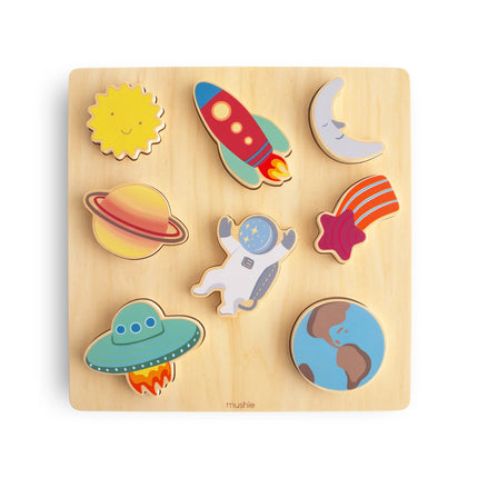 Mushie Puzzel Wooden Space koop je bij Babywinkel