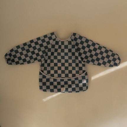 Mushie Slabbetje Lange Mouwen Olive Check koop je bij Babywinkel