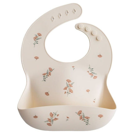 Mushie Slabbetje Siliconen Pink Flowers koop je bij Babywinkel