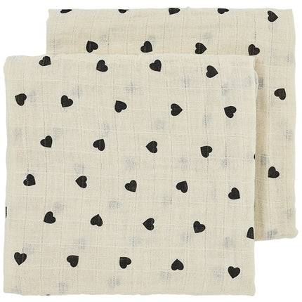 Meyco Hydrofiele Doek Sweet Hear Soft Sand/Black 70Cm 2St koop je bij Babywinkel