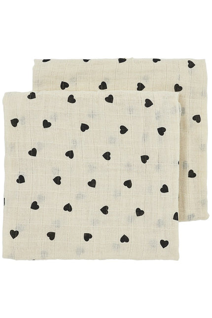 Meyco Hydrofiele Doek Sweet Hear Soft Sand/Black 70Cm 2St koop je bij Babywinkel