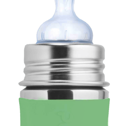 Pura Babyfles Rvs 150 Ml + Silicone Speen Slow Flow + Silicone Reisdop + Moss Sleeve koop je bij Babywinkel