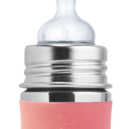 Pura Babyfles Rvs 150 Ml + Silicone Speen Slow Flow + Silicone Reisdop + Rose Sleeve koop je bij Babywinkel