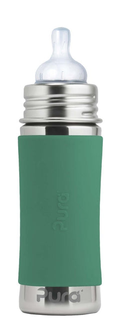 Pura Babyfles Rvs 325 Ml + Silicone Speen Medium Flow + Silicone Reisdop + Mint Sleeve koop je bij Babywinkel