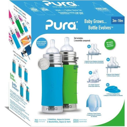 Pura Babyfles Starterset 325Ml Aqua/Groen 12 delig koop je bij Babywinkel