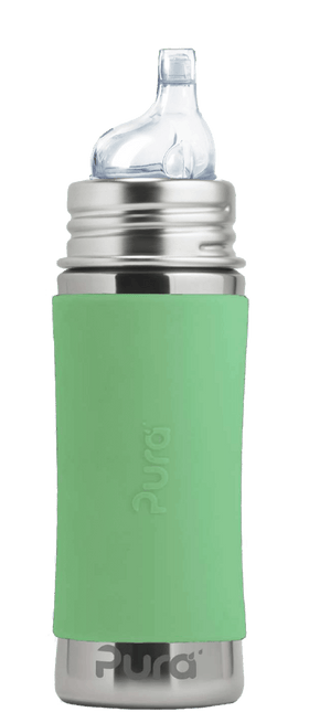 Pura Drinkfles Rvs 325 Ml + Silicone Tuitspeen + Silicone Reisdop + Moss Sleeve koop je bij Babywinkel
