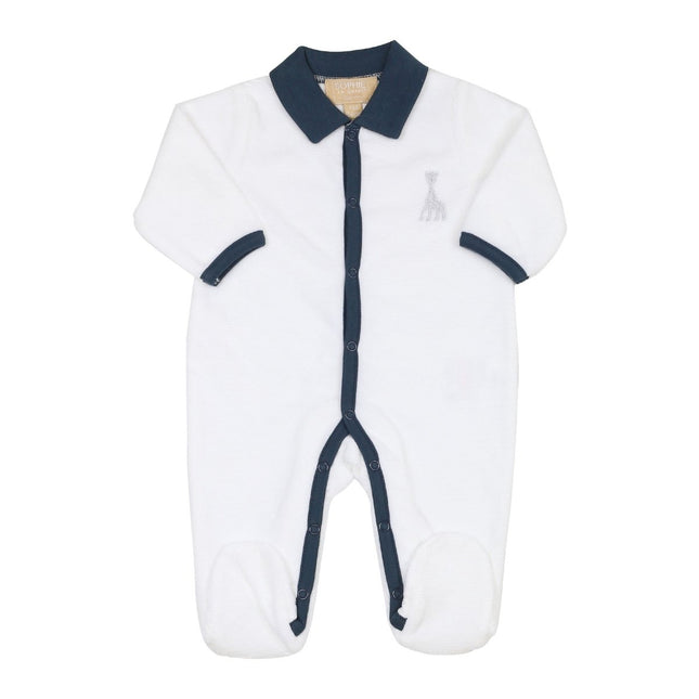 Sophie de Giraf Boxpakje Velours Rib Wit met Blauw Kraagje koop je bij Babywinkel