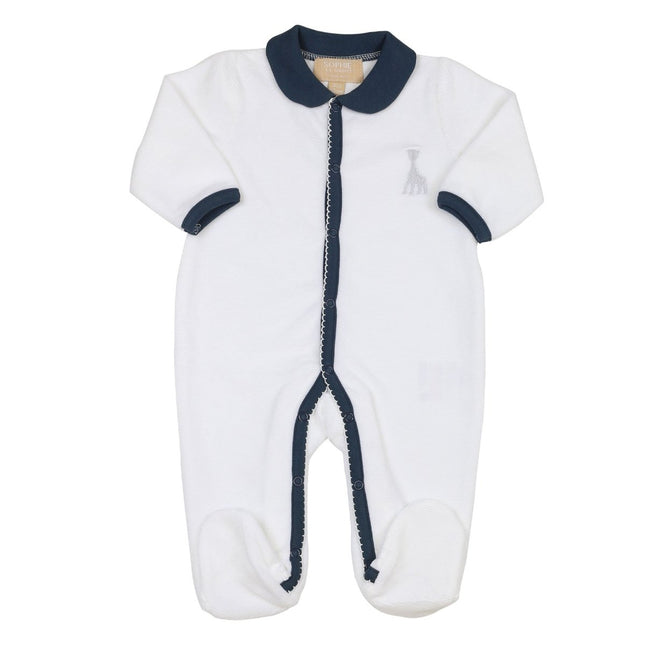 Sophie de Giraf Boxpakje Velours Rib Wit met Blauw Sierkraagje koop je bij Babywinkel