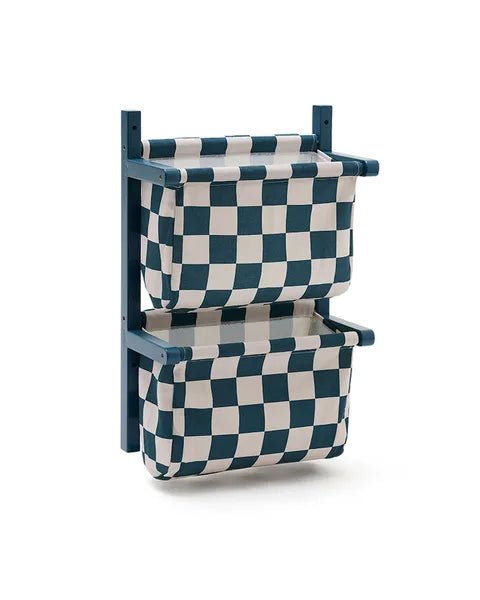 Wandopberging textiel geruit blauwgroen koop je bij Babywinkel